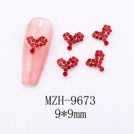 New Year Nail Bow Set - Glass & Metal Heart Decorations