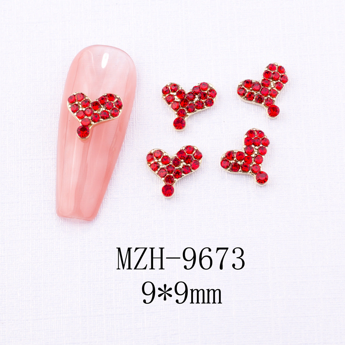 New Year Nail Bow Set - Glass & Metal Heart Decorations
