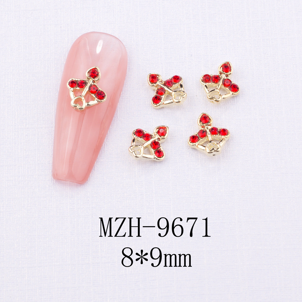 New Year Nail Bow Set - Glass & Metal Heart Decorations