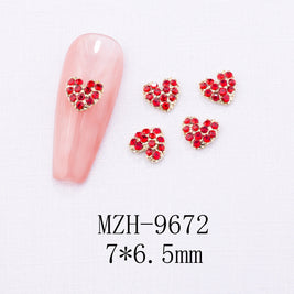 New Year Nail Bow Set - Glass & Metal Heart Decorations