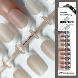 European Square Press On Nails - Frosted French Nude & Blush Tips