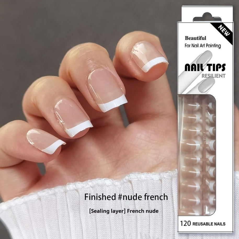 European Square Press On Nails - Frosted French Nude & Blush Tips