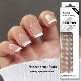 European Square Press On Nails - Frosted French Nude & Blush Tips