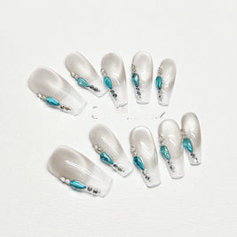 Professional Nail Set - 10PC White Ladder Design
