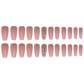 Matte Ballet Nails - Long Flesh Diamond Love Design