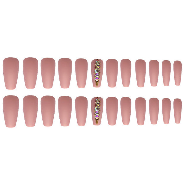 Matte Ballet Nails - Long Flesh Diamond Love Design