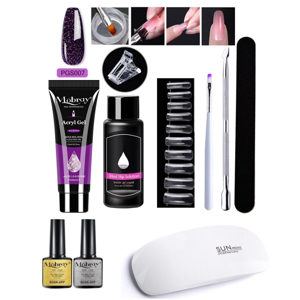 7-Piece Nail Extender Kit - UV/LED Crystal Resin Set