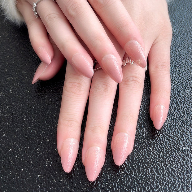 Peach Gradient Glitter Nails - Drop-Shaped Nude Nail Tips