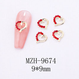 New Year Nail Bow Set - Glass & Metal Heart Decorations