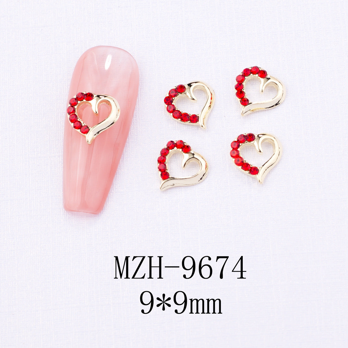 New Year Nail Bow Set - Glass & Metal Heart Decorations