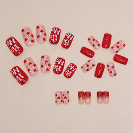 Christmas Red Glitter Press On Nails - 24pc Medium Square Set with Jelly Gel