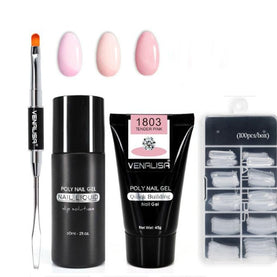 Professional Nail Gel Polish Kit - 100 Tips + Builder Gel Included