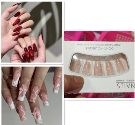 Red Cat's Eye Nail Patches - 24PC Solid Color Set with Glue