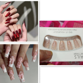 Red Cat's Eye Nail Patches - 24PC Solid Color Set with Glue