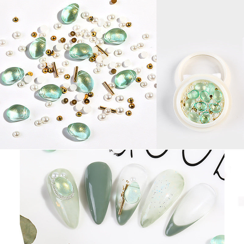 Mixed Crystal Nail Jewelry - Pearl & Steel Ball Rivet Set