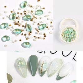 Mixed Crystal Nail Jewelry - Pearl & Steel Ball Rivet Set