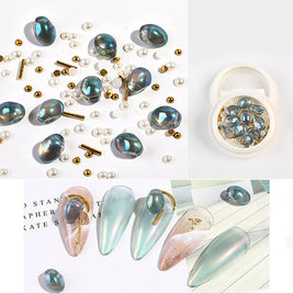 Mixed Crystal Nail Jewelry - Pearl & Steel Ball Rivet Set