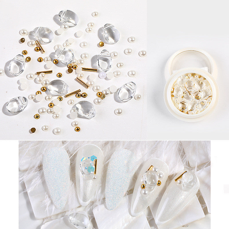 Mixed Crystal Nail Jewelry - Pearl & Steel Ball Rivet Set