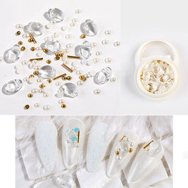 Mixed Crystal Nail Jewelry - Pearl & Steel Ball Rivet Set