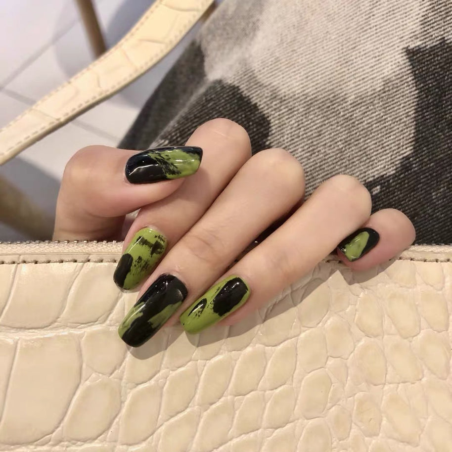Graffiti Art Press On Nails - Futuristic Black & Green Design