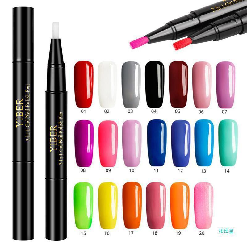 Multicolor Nail Art Pens - 5pc 3-in-1 Polish & Glue Set