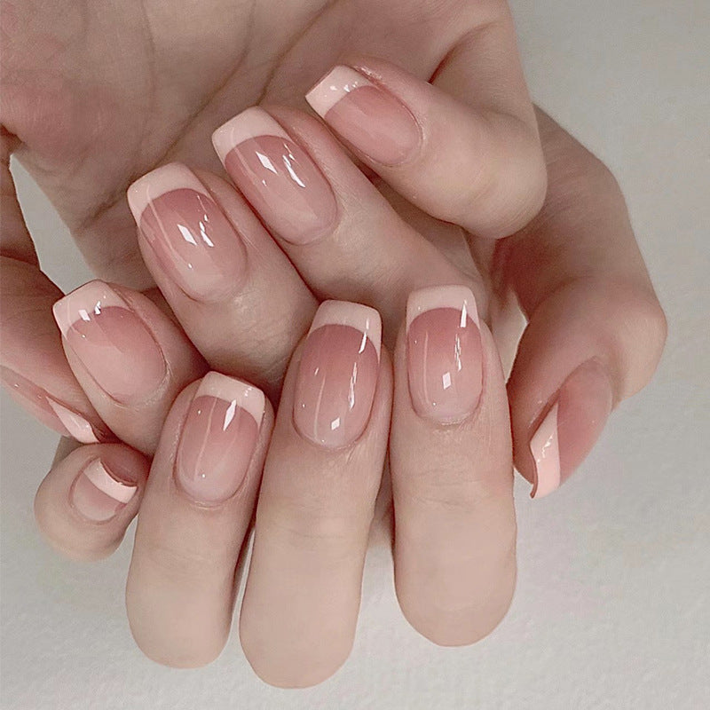 Blush Gradient French Nails - Starry Sky Short Tips