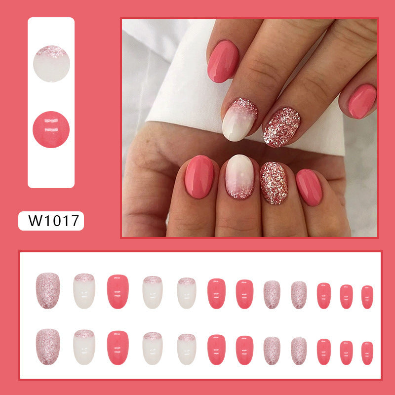 European Style Oval Nails - Rose Pink Flash Wear Set