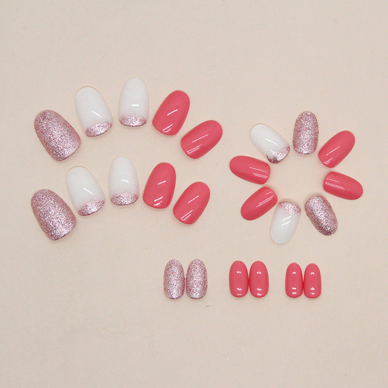 European Style Oval Nails - Rose Pink Flash Wear Set