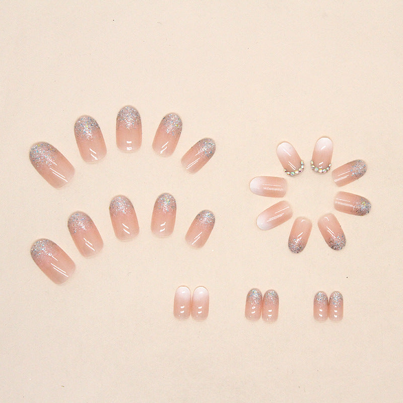 Gradient Glitter Fake Nails - Diamond Armor Oval Shape