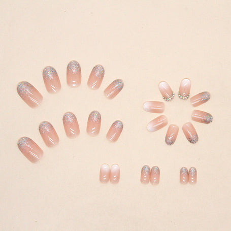 Gradient Glitter Fake Nails - Diamond Armor Oval Shape