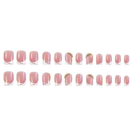 Sweet French Manicure - Medium Length Rhinestone Nails