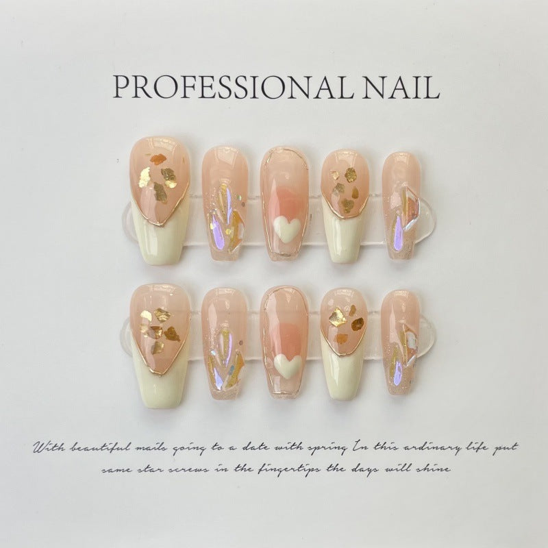 French Sequins Press On Nails - Love Design Detachable Set