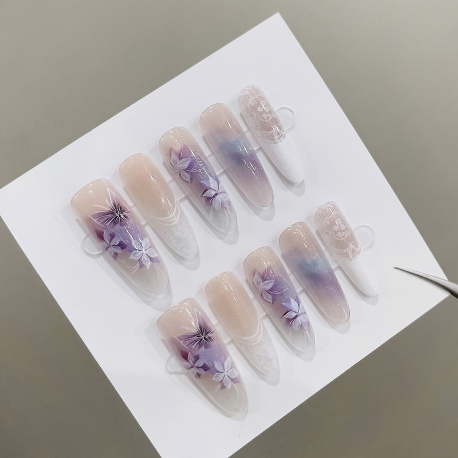 Chinese Style Almond Nails - Traditional Butterfly Nail Art Set