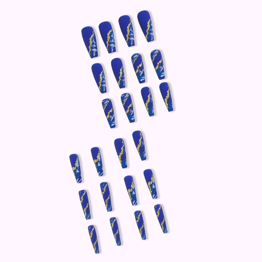 Blue Flame Marble Press On Nails - Starry Sky Design