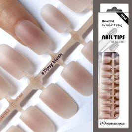 European Square Press On Nails - Frosted French Nude & Blush Tips