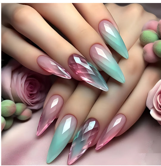 European Style Nail Tips - Glossy French Ombre Design
