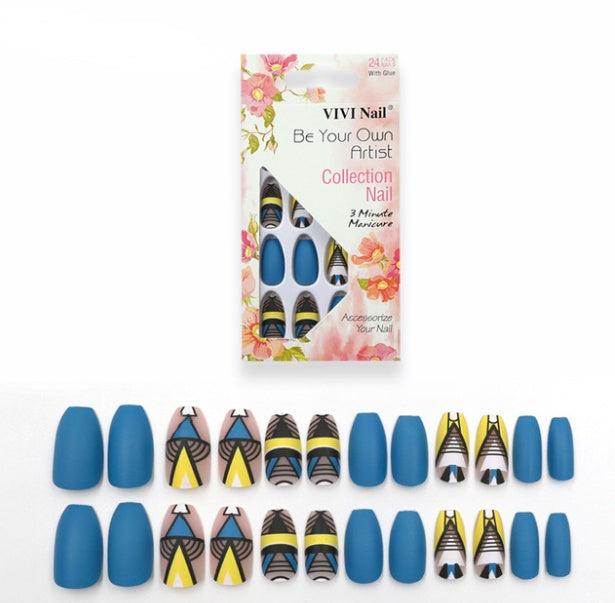 Pointed Matte False Nails - 24pc Color Printed Nail Set