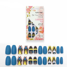 Pointed Matte False Nails - 24pc Color Printed Nail Set