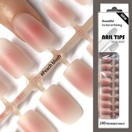 European Square Press On Nails - Frosted French Nude & Blush Tips