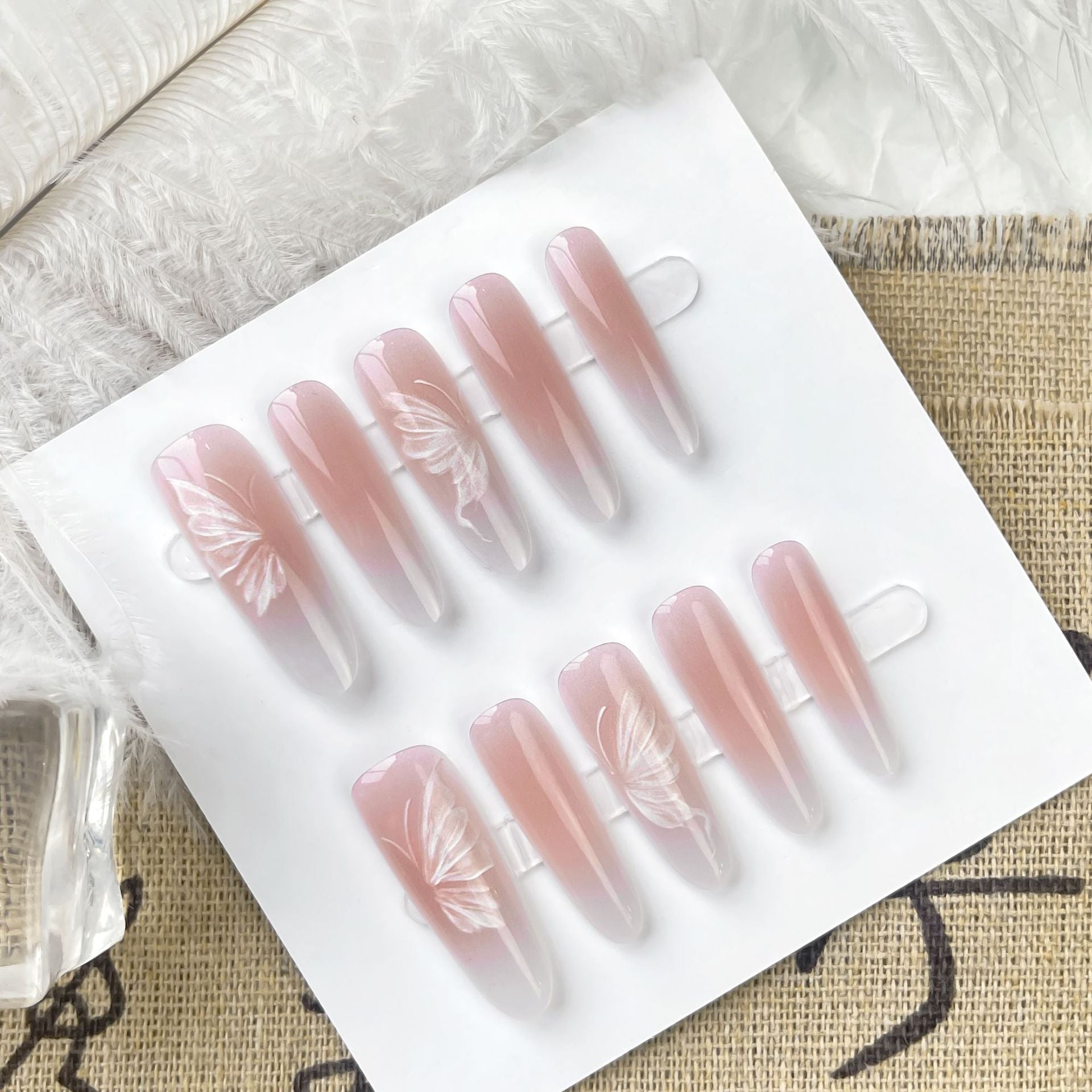 Matte & Glossy Almond Nails - Chinese Butterfly Nail Art