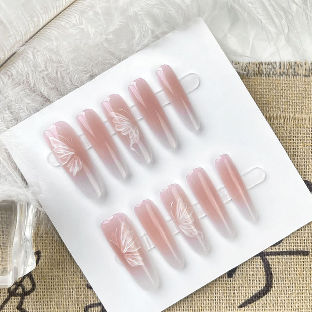 Matte & Glossy Almond Nails - Chinese Butterfly Nail Art