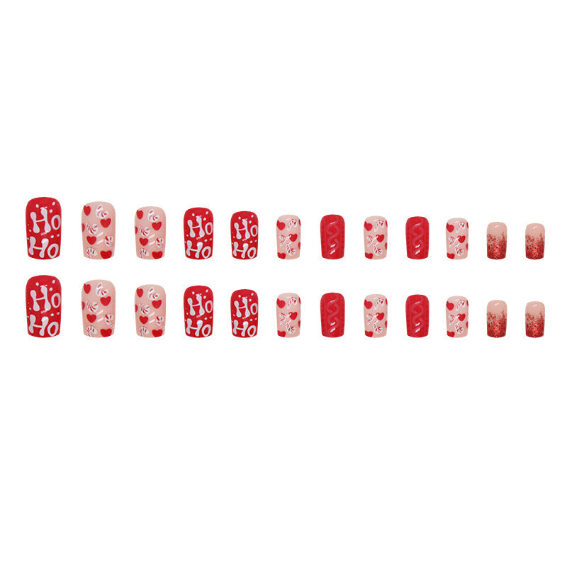Christmas Red Glitter Press On Nails - 24pc Medium Square Set with Jelly Gel