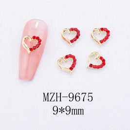 New Year Nail Bow Set - Glass & Metal Heart Decorations