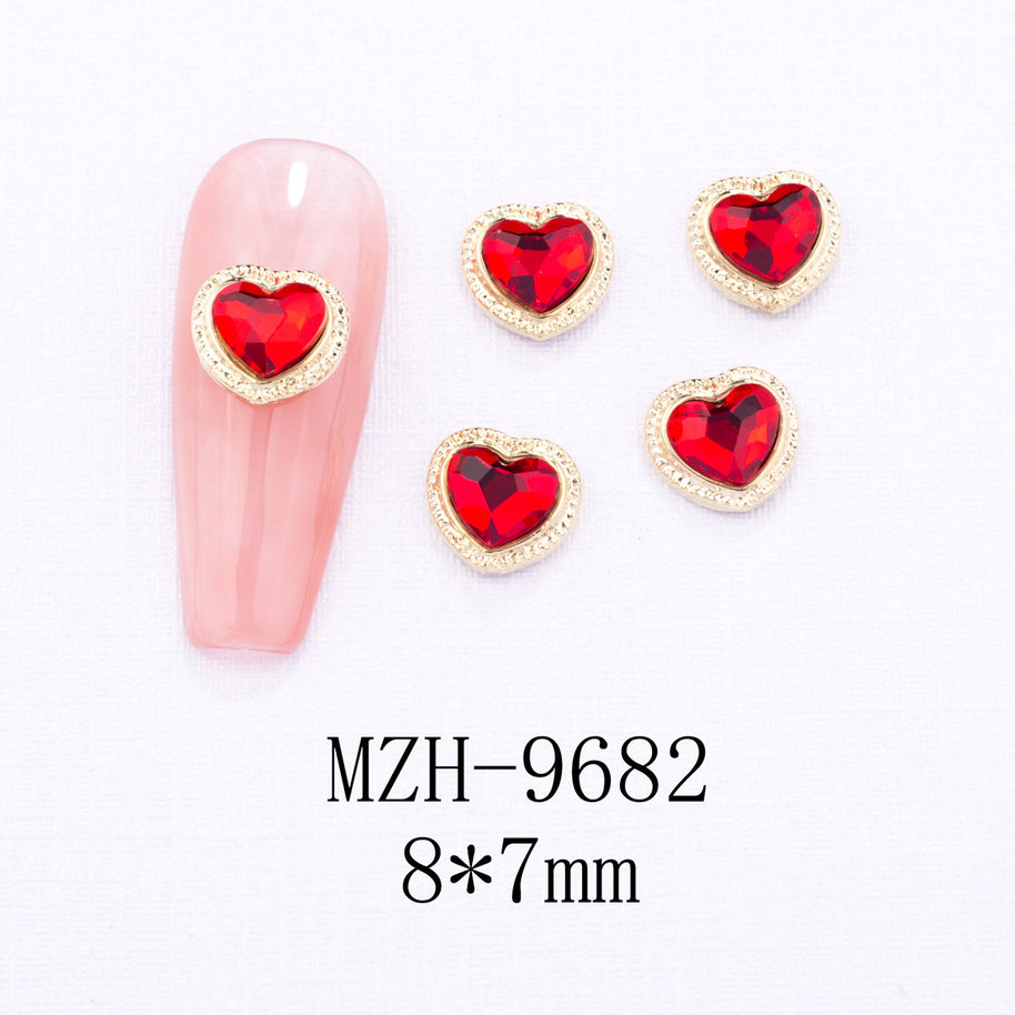 New Year Nail Bow Set - Glass & Metal Heart Decorations