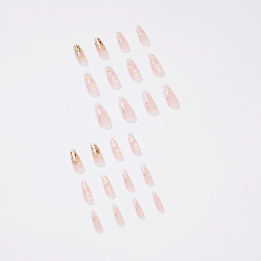 French Floral Press-On Nails - Rose & Tulip Ballet Length Tips