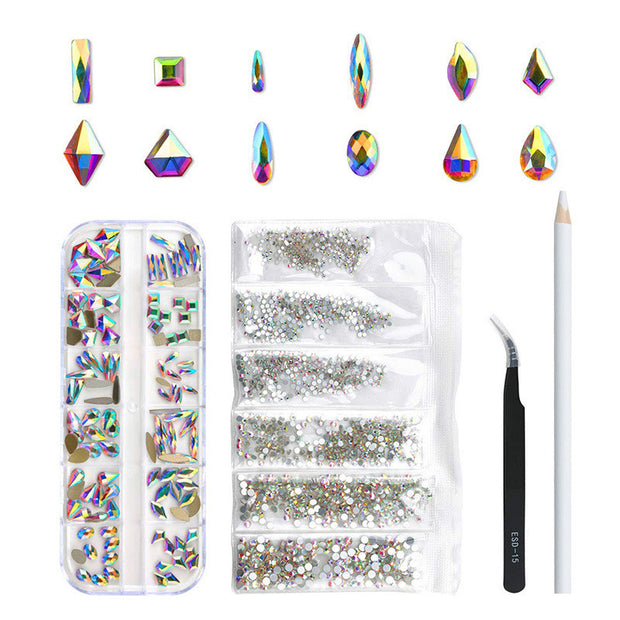 3D Nail Art Rhinestone Set - 120pcs AB Color Resin Drills + Tools
