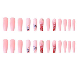 Glitter Camellia Nails - Ultra-Long Trapezoid Coffin Tips