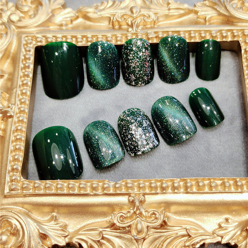 Glitter Green False Nails - 24pc Fashionable Nail Patches