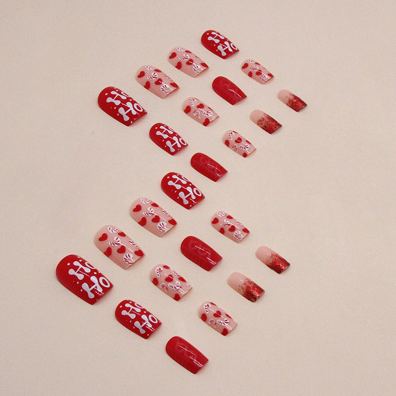 Christmas Red Glitter Press On Nails - 24pc Medium Square Set with Jelly Gel