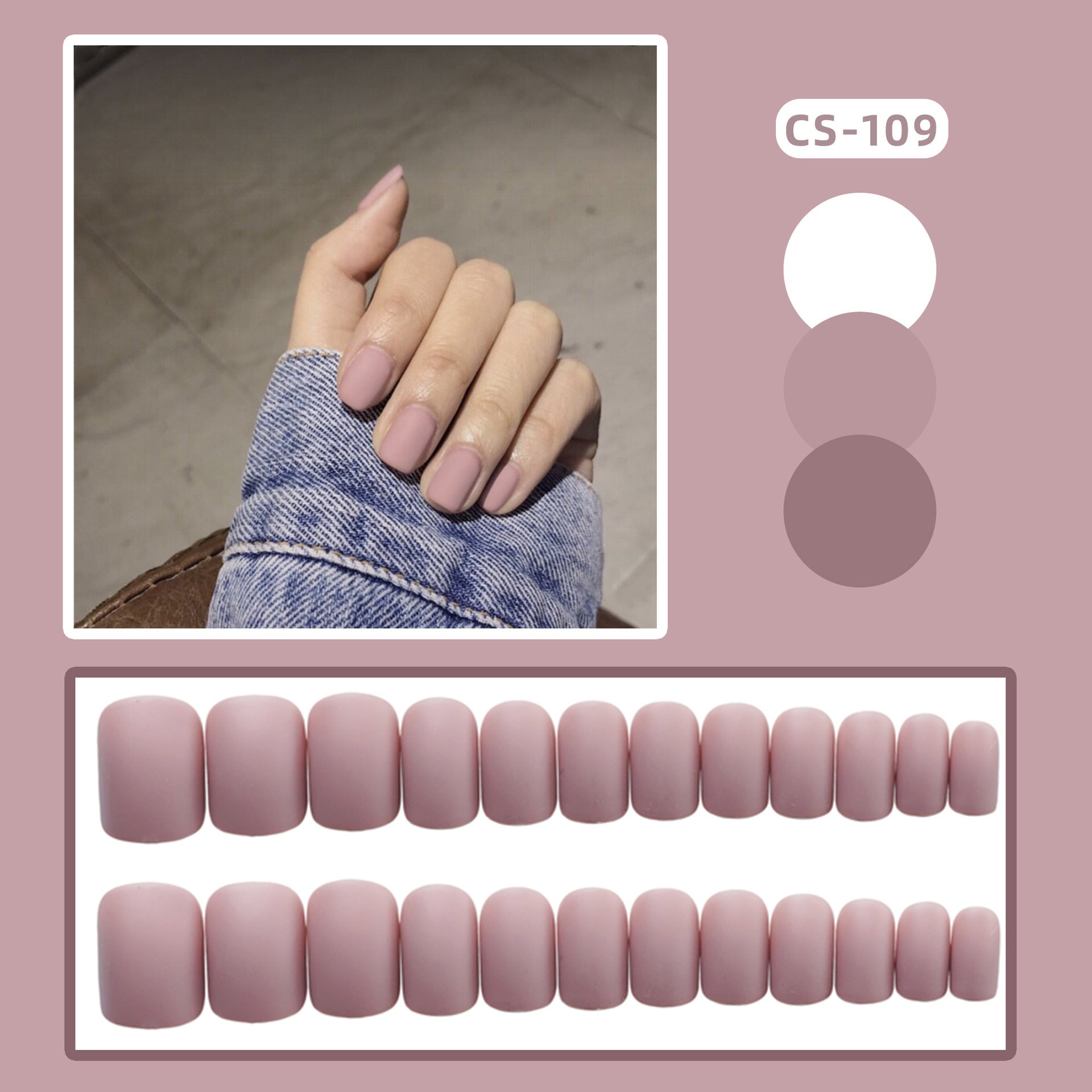 Frosted Grey Short Square Press On Nails